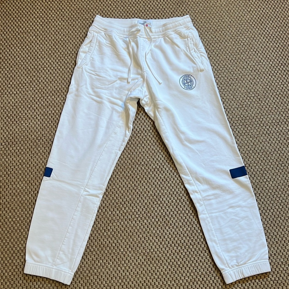Supreme x Stone Island white and blue sweatpants